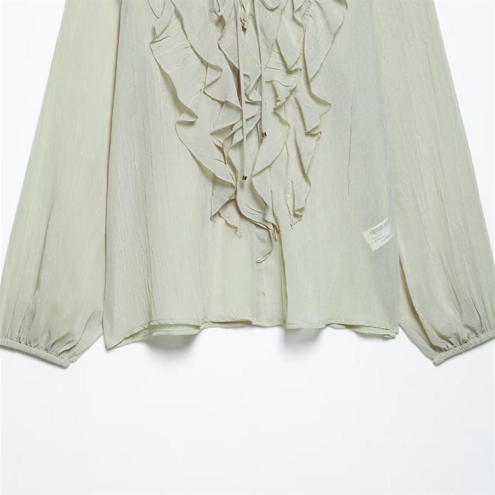 2025 Spring/Summer Women's Layered Casual Semi-Transparent Shirt Top