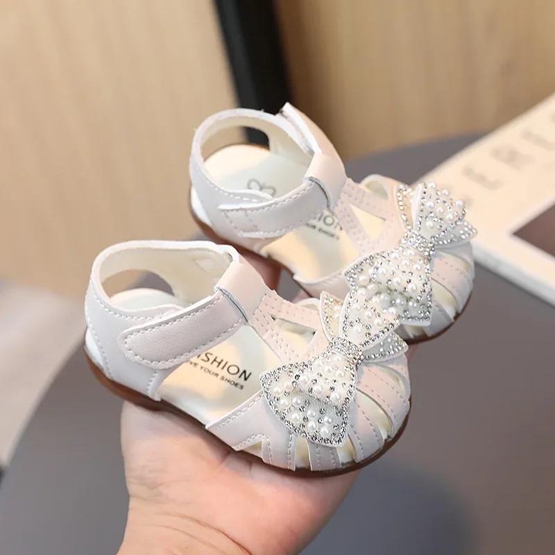 

0-3 Years Baby Girl Sandals Rhinestone Princess Shoes Newborn Infant Sandals Summer First Walkers Toddler Sandals Pink, White CN15 insole 11.5 cm белый