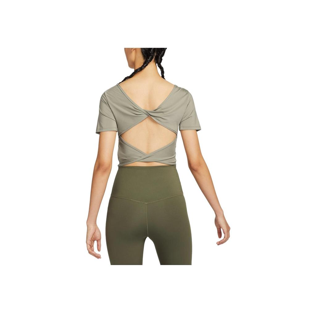 Nike Dri-Fit One Classic Breathable Quick-Dry Pullover Solid Color Small Logo Short Sleeve T-Shirt Women Tops Light-Army-Green Black FN2852-320