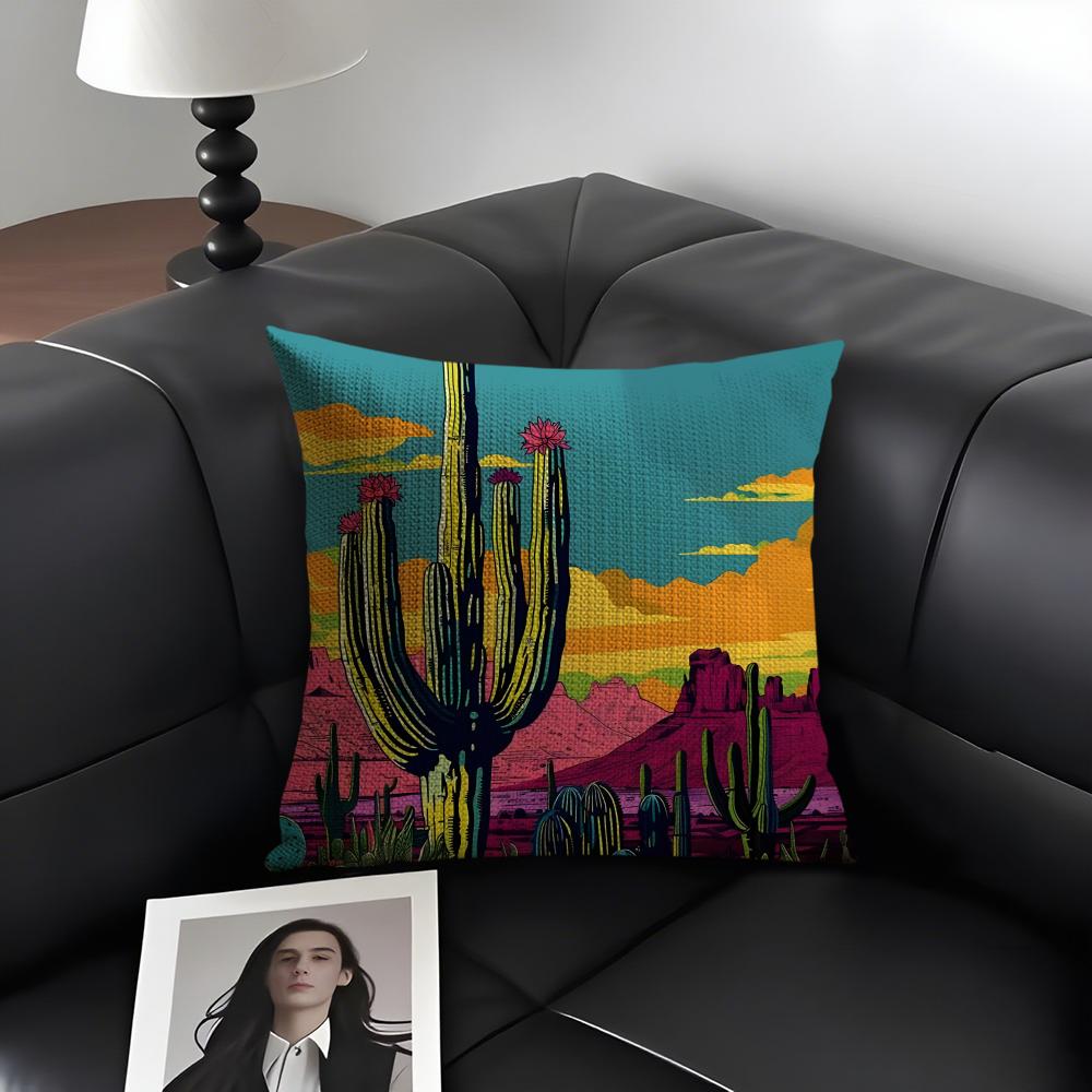 Cactus Cushion Cover Natural Linen Organic Fabric Double-Sided Printing Sofa Home Decor Gift Pillow Case