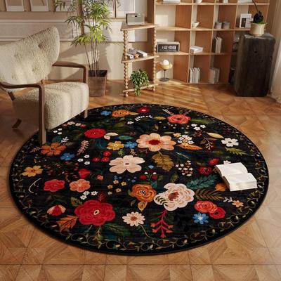 Runder Teppich mit Blumendruck Boho Vintage Stil Heimdeko Fußmatte Wohnzimmer Arbeitszimmer Schlafzimmer Eingangsbereich Terrasse Rutschfester Teppich