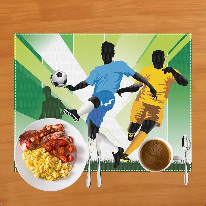 Fußballfeld Druck Platzset für Esstisch Leinen Tischgeschirr Matte Kaffeetassenuntersetzer Esstischmatten Küchenzubehör