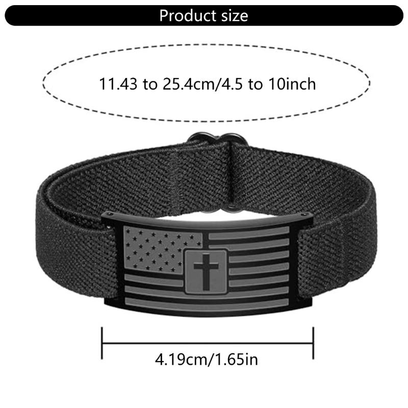 MenS Stainless Steel Crosses American Flag Bracelet Adjustable Christian Religious Gift For Patriotic Faith Jewelry