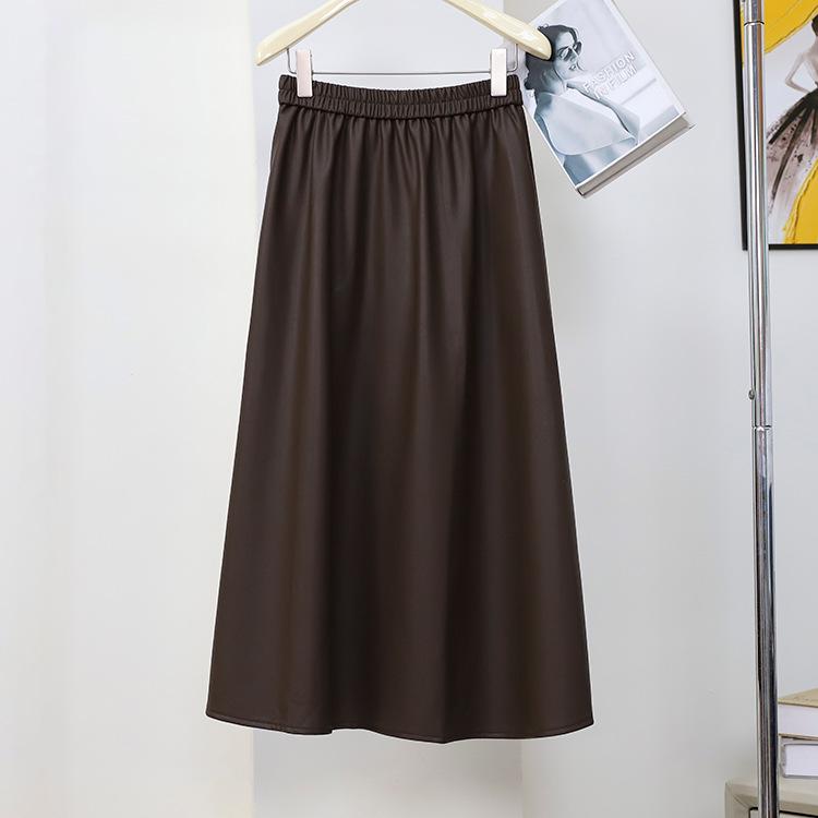 Damen Midirock in A-Linie mit hoher Taille aus PU-Leder – Schlankmachend, vielseitig, perfekt für Herbst und Winter