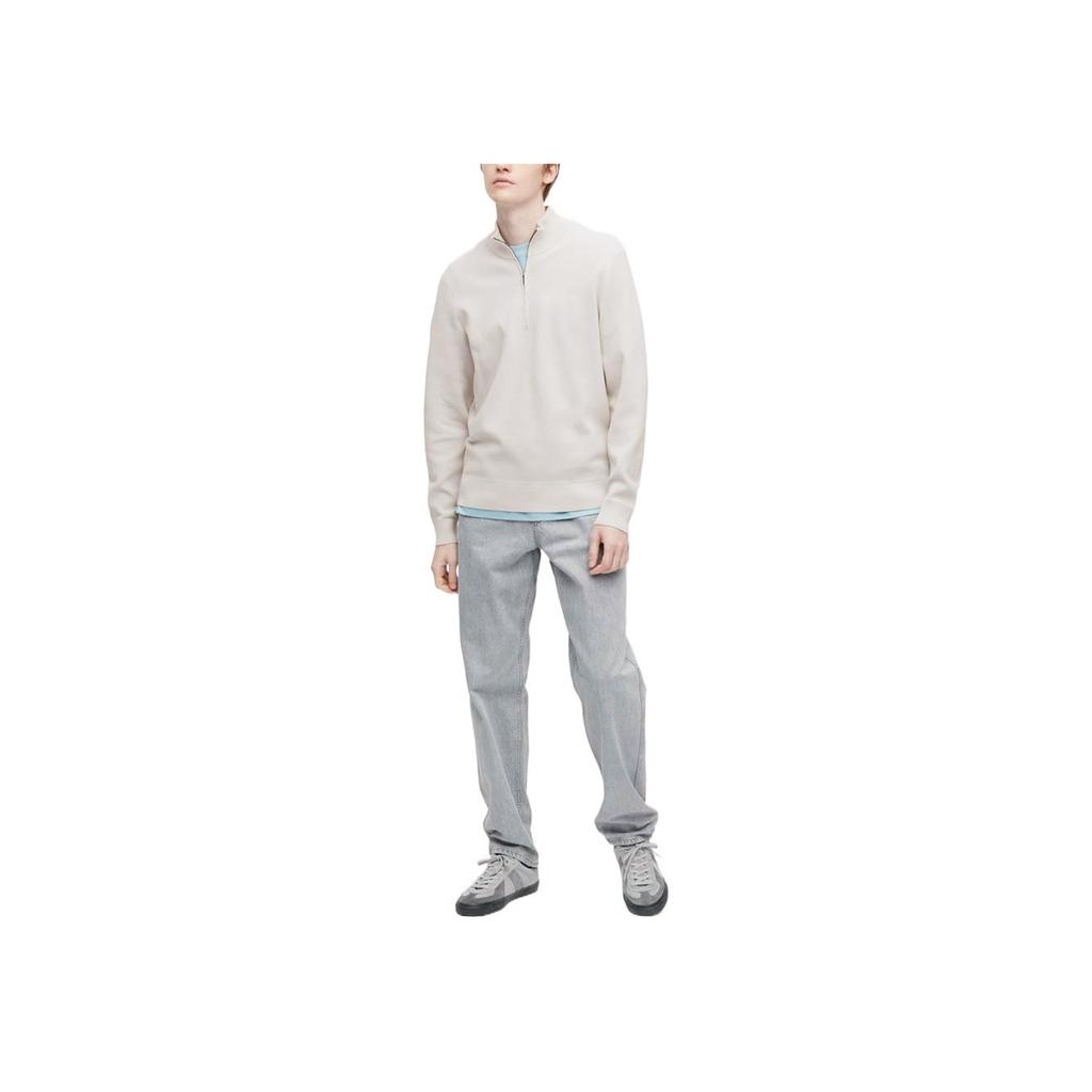 Uniqlo SS23 Solid Half-Zip Pullover Long Sleeve Stand Collar Sweater Men Sweater Light-Gray 456316-02