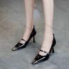 Fashion Women High Heel Pointed Toe Sexy Shoes Fashion Design New Luxury Thin Heel Shallow Patent Leather Sandals Buckle Single Shoes