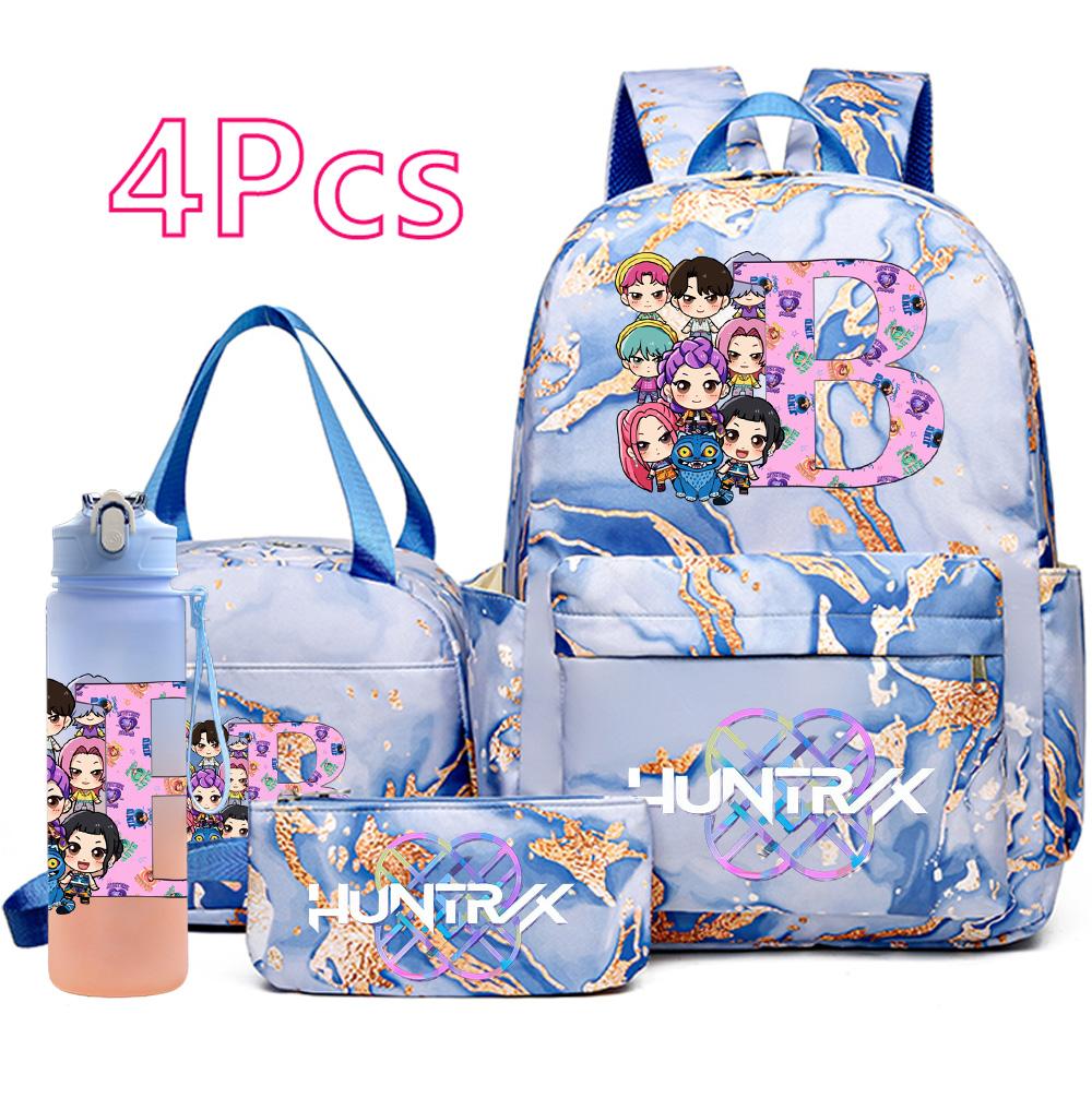 4Pcs/set K-Pop Printed Backpack Handbag Pencil Case 750Ml Water Bottler for Teenager Boy Girl Schoolbag Student Kid Gift Large Capacity Bookbag