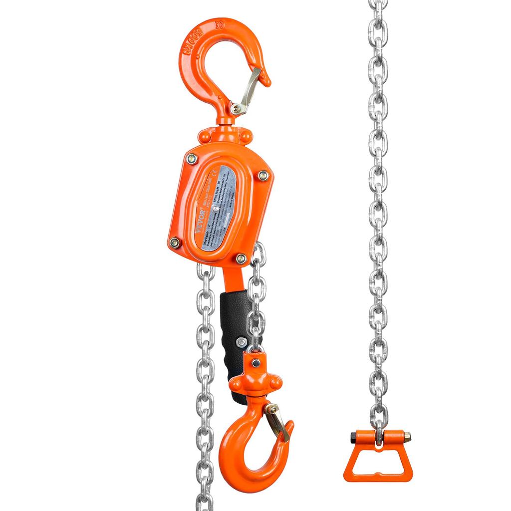VEVOR Manual Lever Chain Hoist, 1/2 Ton 499.5 Kg Capacity 1.5m Come Along, G80 Galvanized Carbon Steel with Weston Double-Pawl Brake