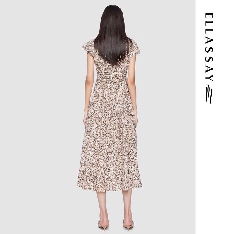 ELLASSAY Elegant Floral Print V-Neck Midi Dress