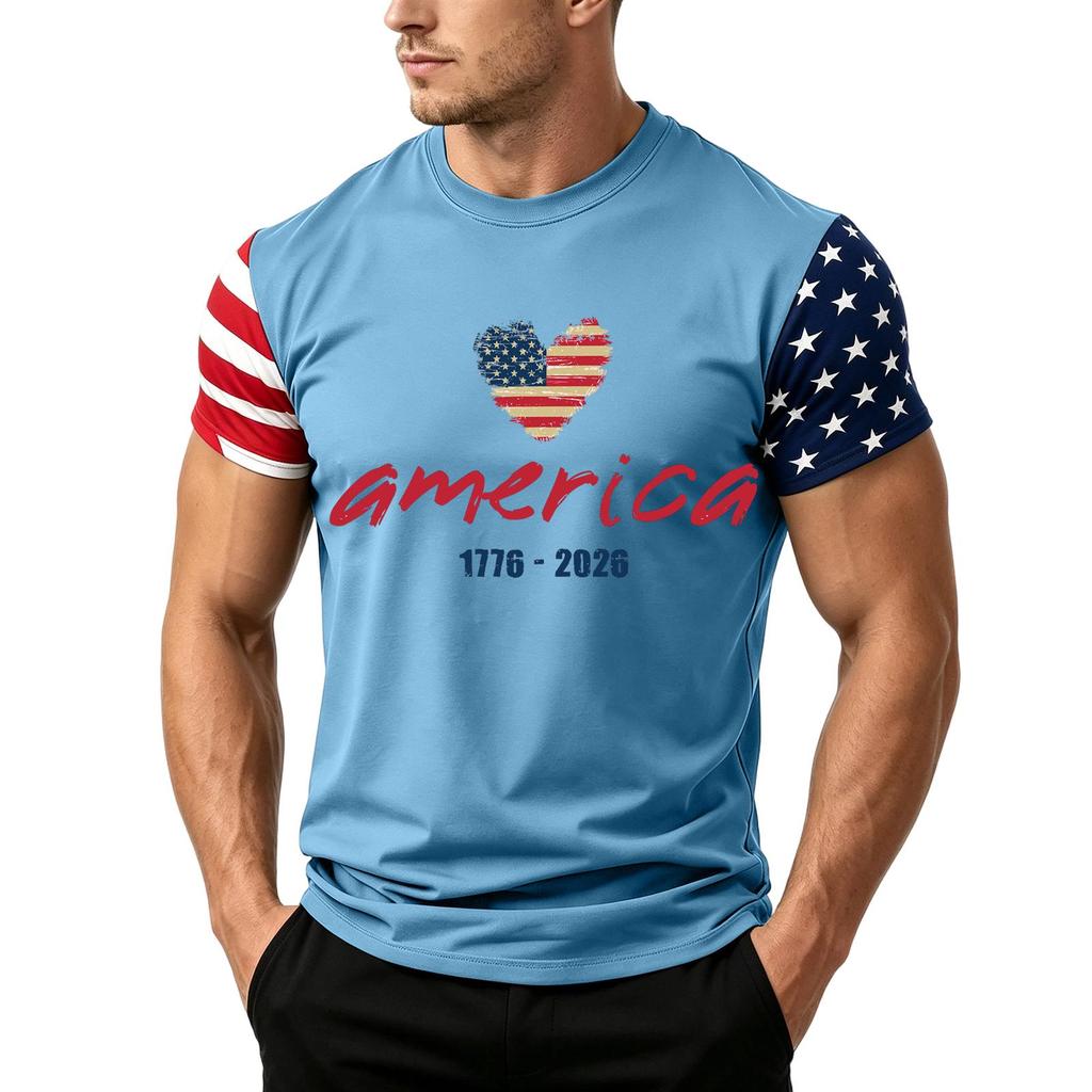 Men's Independence Day Flag Print Short Sleeve T-Shirt, Loose Casual Daily Summer Tops