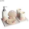 Summer Style Resin Bathroom Accessories 5 Pcs/set Portable Soap Dispenser Beach Shells Lotion Bottle Toothbrush Holder Soap Dish