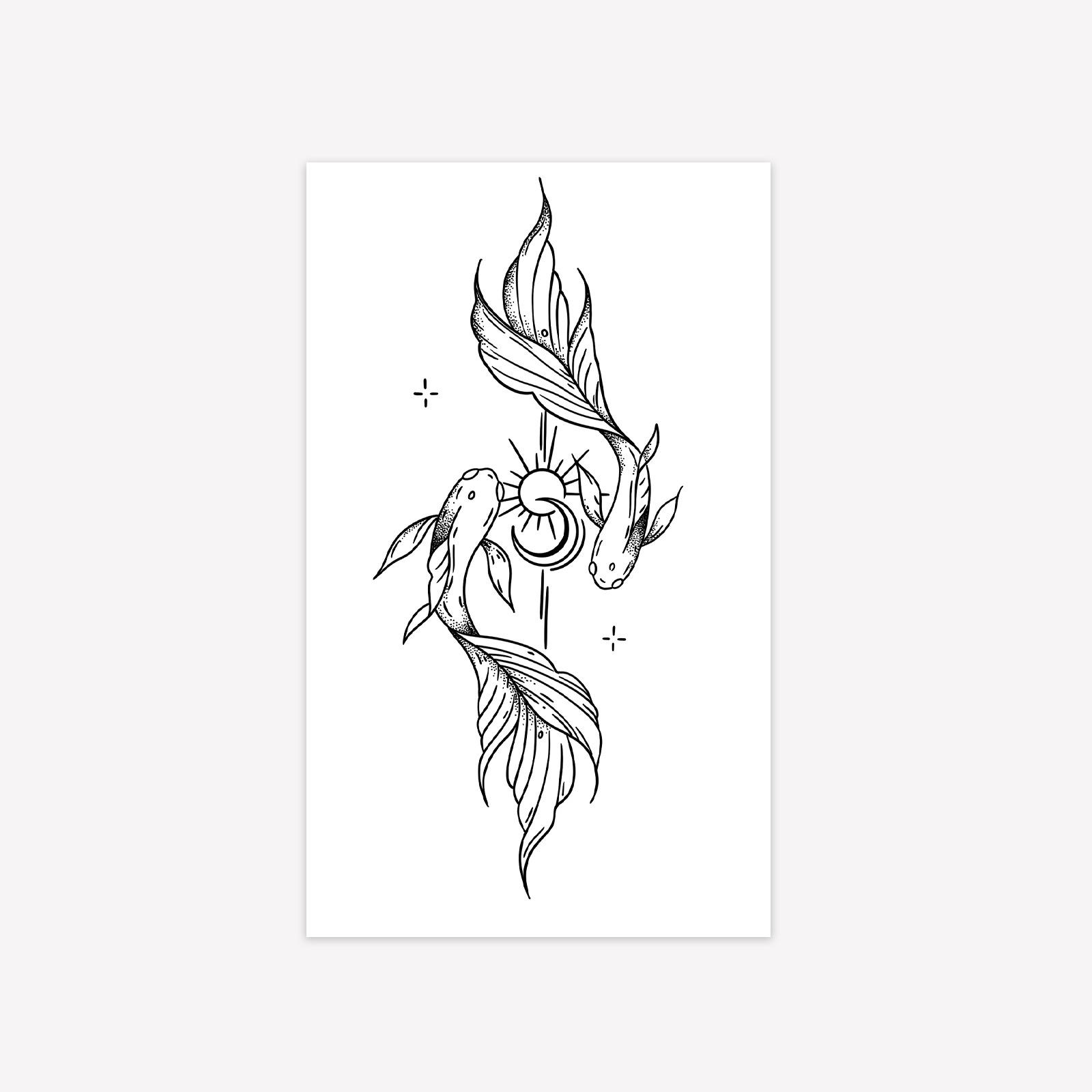 

Domineering Sun And Moon Twin Koi Tattoo Sticker Waterproof And Long-Lasting Disposable Temporary Tattoo Sticker For Men And Women 9*15