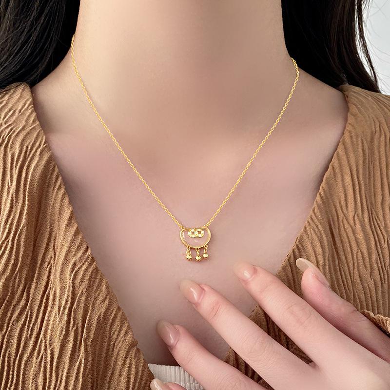 Copper Coin, White Jade Marrow, and Treasure Necklace, Female Chinese Style Emblem of National Style Clavicle Chain