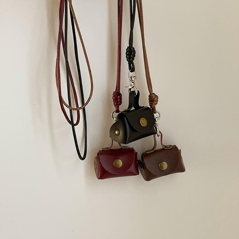 Vintage Robuster Leder-Halsbeutel zur Aufbewahrung von Kopfhörern und Münzen Kleine Lange Designs für Modische Frauen Damen