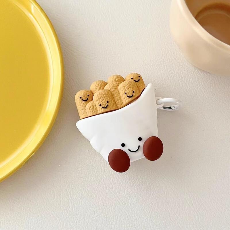 Cartoon French Fries AirPods Silicone Case with Carabiner