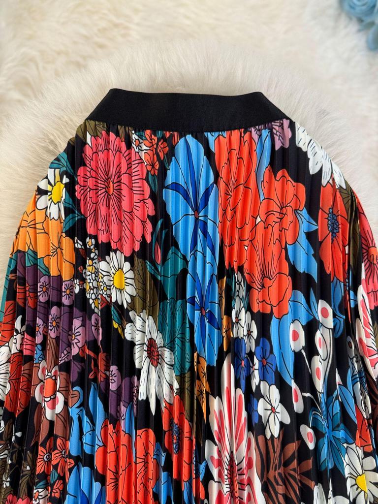Women's 3D Print Pleated A-line Midi Skirt