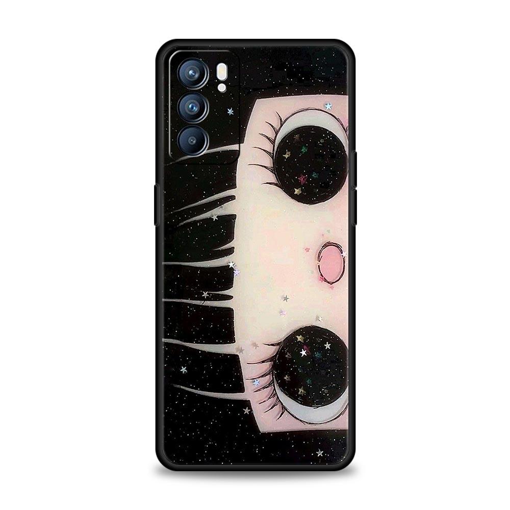 Phone Case Cover For Oppo A17 A31 A54 A57 A78 A79 Find X5 X6 Reno 7 8 10 11 12 13 F Pro 5G Soft TPU Shell Cute Black Big Eyes
