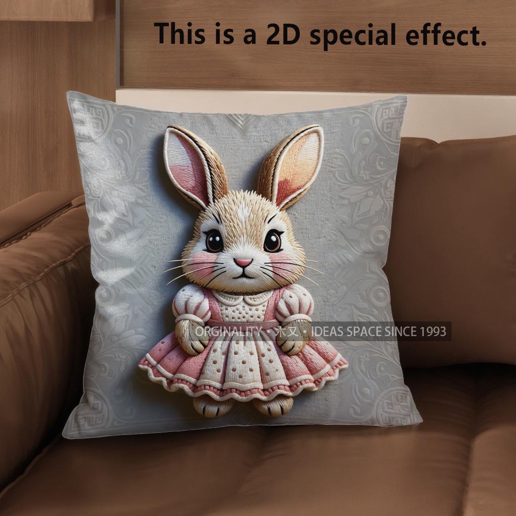 2D Cute Dressed Rabbits Pattern Pillow Covers Pattern Cushion Cover Suitable For Sofa Bedroom Car Pillow Cover