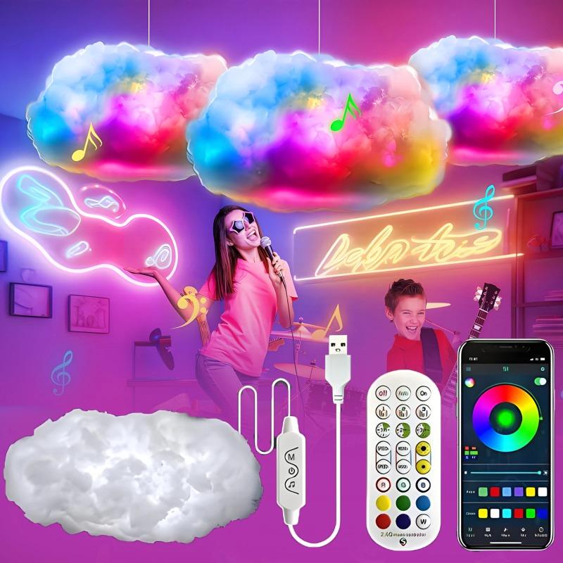 RGB LED Cloud Lights APP&Remote Control,Music Sync 3D Lightning Night Lamp for Bedroom Gaming Room Ceiling Party Wedding Decor