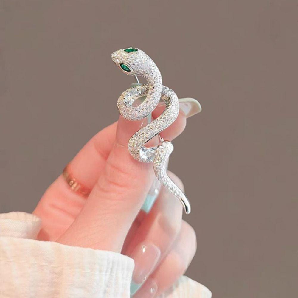 Zircon Zodiac Snake Brooch Zinc Zinc Alloy Metal Snake Lapel Pin Rhinestone Animal Collar Pins  New Year
