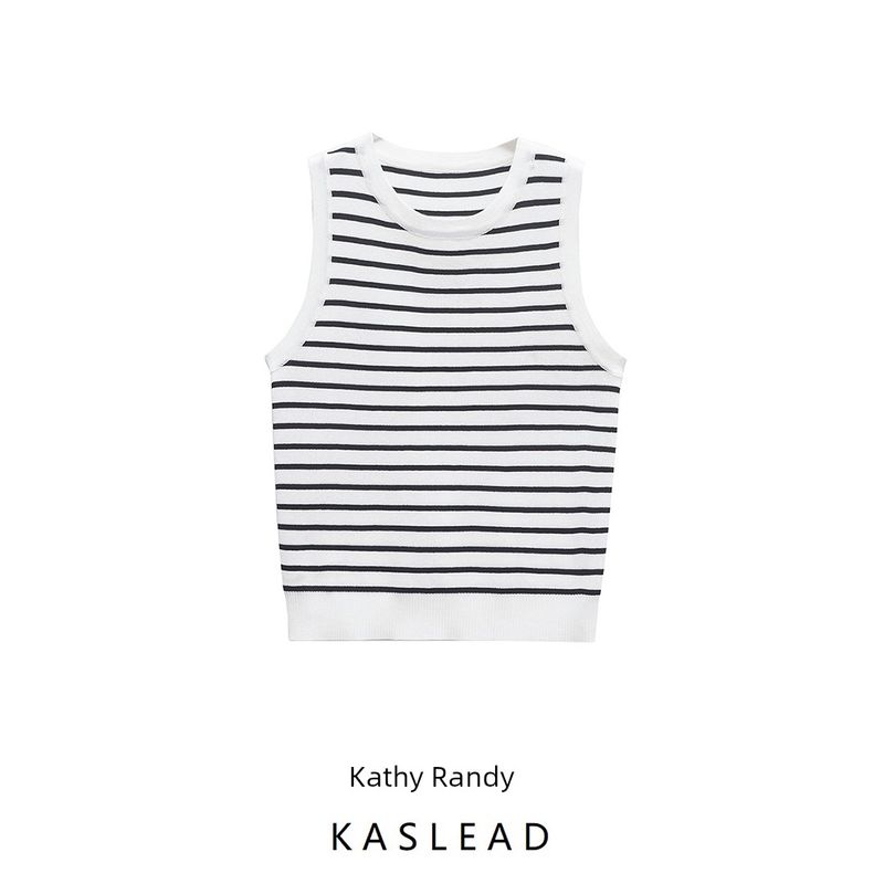 Kaslead New Arrival Women's Clothing Fashion Style Fashion Minimalist Round Neck Sleeveless Simple Knitting Tops 5755030