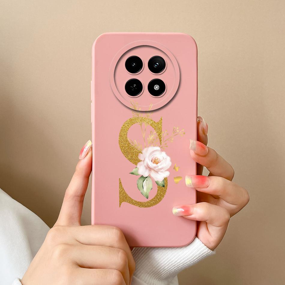 Cases For OPPO Realme12 12x 5G Elegant Rose Letter Soft Liquid Silicone Lens Protective Back Covers For Realme 12 X Bumper Funda