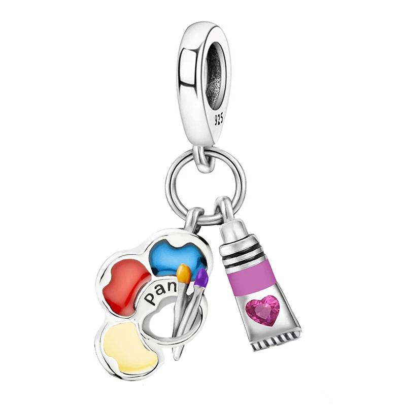 Copper Romantic Red Love Heart Pink Charms Beads Fit Original Pan Diy Bracelets For Woman Pendant Fine Jewelry