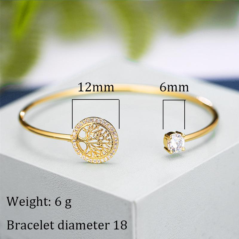 Europe and America Style Simple Delicacy Embed Zircon Tree of Life Bangle Elegance  For Women Open Mouths Bracelet Paty Jewelry