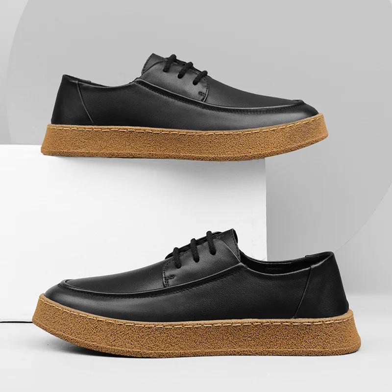 FashionBritish Style Men Dress Shoes Genuine Leather Formal Shoes Fashion Man Casual Flats Lace Up Male Vulcanize Footwear Leisure Walk