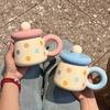 Chubby mug with lid spoon ceramic mug large capacity water cup couple home coffee breakfast cup souvenir
