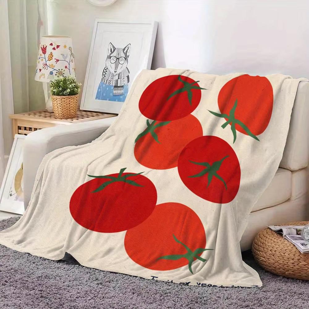 Tomato Pattern Throw Blanket Beige Red Design Soft Warm For Sofa Bed Kitchen Dormitory All Season Use