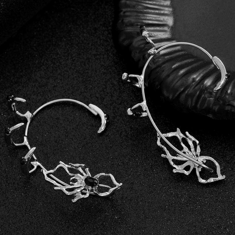 Clip Osso Orecchio Ragno Nero Cristallo Punk Gotico per Donne Moda Creativa Animale Senza Foro Orecchini a Bracciale Gioielli Regalo di Halloween
