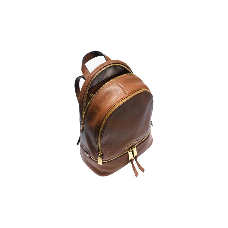 MICHAEL KORS Rhea Zip classic solid color commuter business leather backpack medium size women's leather brown