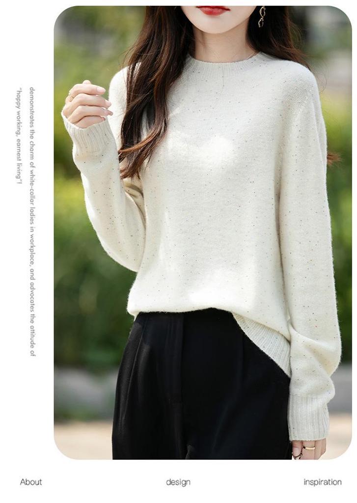 Retro Colorful Polka Dot Sequin Wool Sweater - Loose Fit, Round Neck, Warm for Autumn/Winter