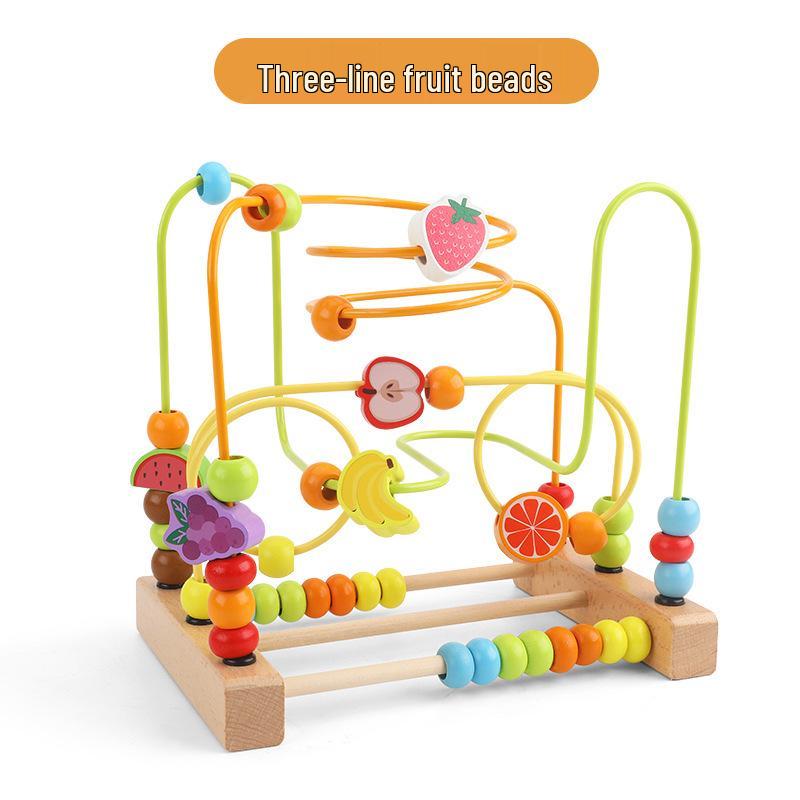 Wooden Stringing Beads for Toddlers 1-3: Animal & Fruit Blocks for Early Education & Hand-Eye Coordination