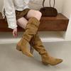 2025 Fashion New Long Boots Medium Boots Fringed Knight Boots Women's Thick Heels But Knee Thin Stacking Boots