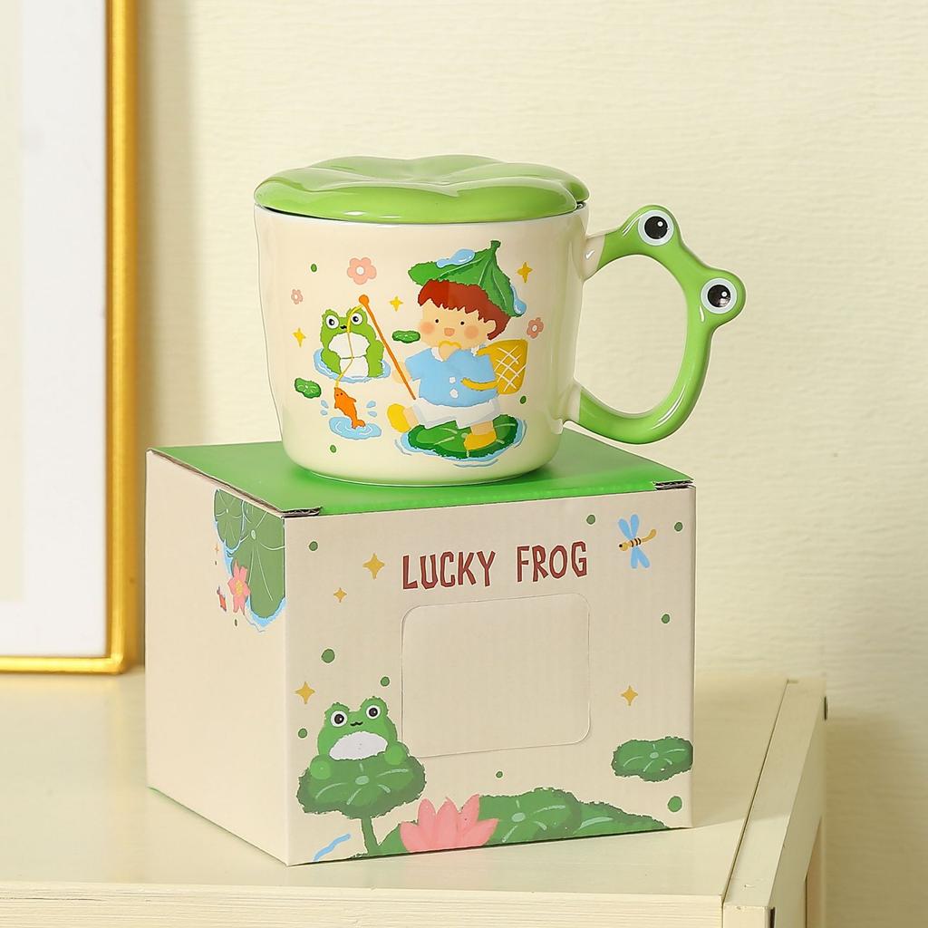 Couple Cartoon Ceramic Mug with Lid Spoon Cup Girl High looking Home Office Breakfast Water Cup Coffee Cup