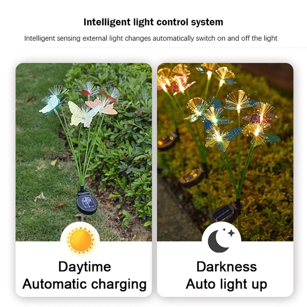 Solar Butterfly Yard Lights Outdoor Garden Decoration Fiber Optic Light Waterproof Path Lawn Garden Butterfly Warm Atmosphere