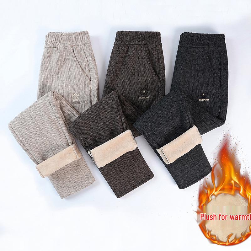 Women's Wool Warm Straight-Leg Pants: Stylish Elastic Waist, Loose Fit for Middle-Aged & Elderly, Autumn/Winter 2025
