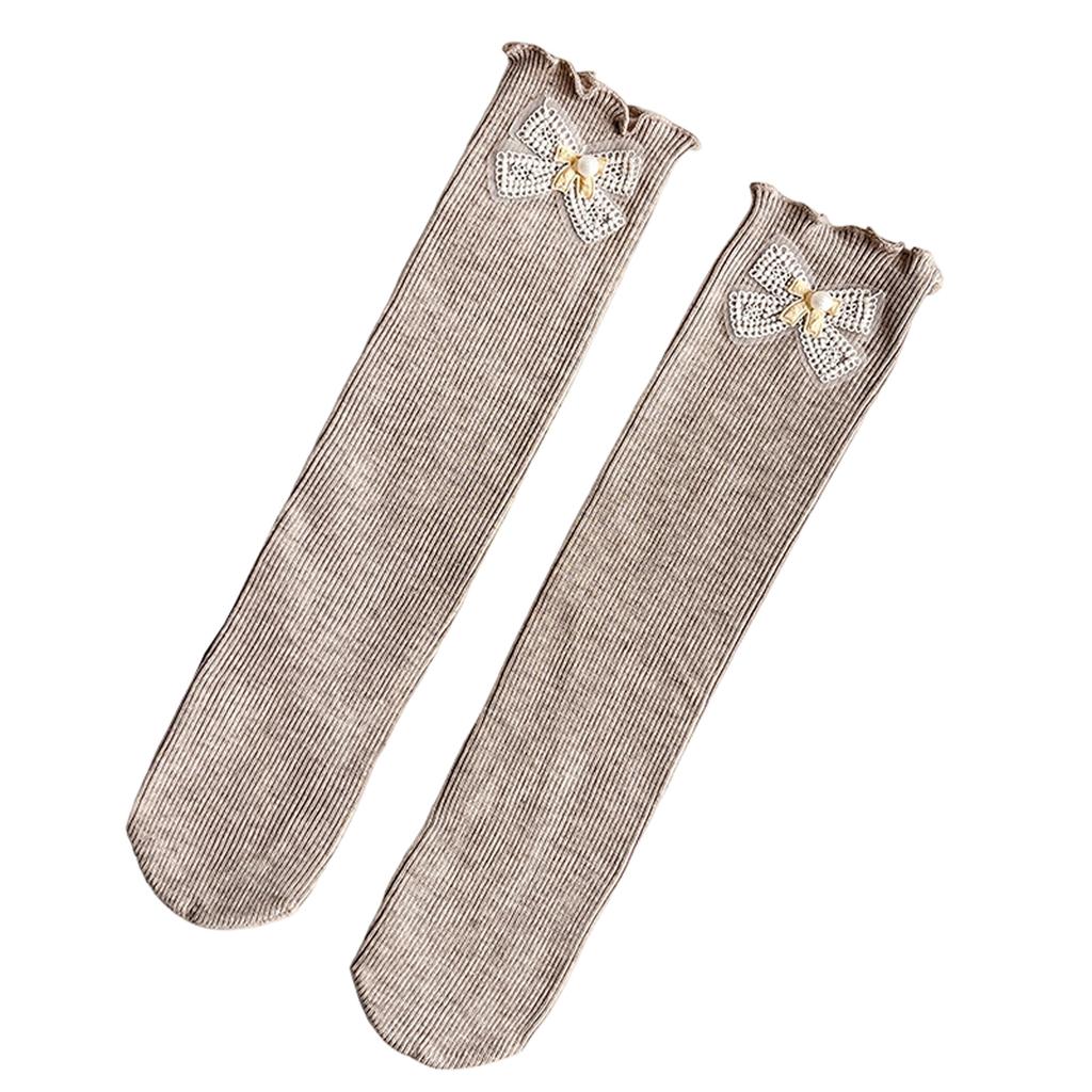 Children's Knee-high Socks With Bows And Lace Trim