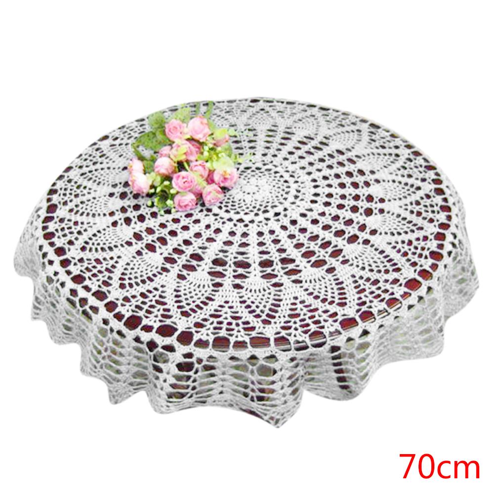 

Hollow Design Round Shape Lace White Dining Table Cover Cloth Home Decoration 70cm