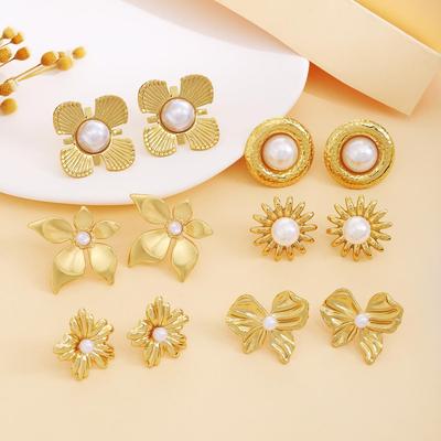 Elegant Pearl & Bow Earrings: European and American Design, Luxurious Metal Style