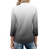 Womens Casual Loose Fit Polo Collar Top with Three Quarter Sleeves Gradient Print Pullover Henley Blouse Shirt