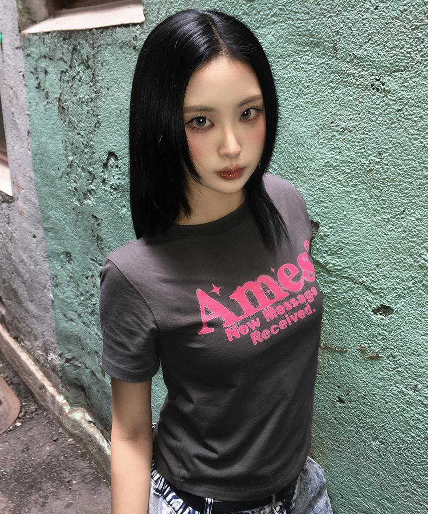 AMES-WORLDWIDE Round Hem Crop Tee Charcoal