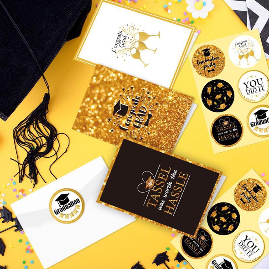 6pcs Graduation Card with Envelope and Stickers Greeting Card for Him Grad Supplies for Elementary Middle High School College