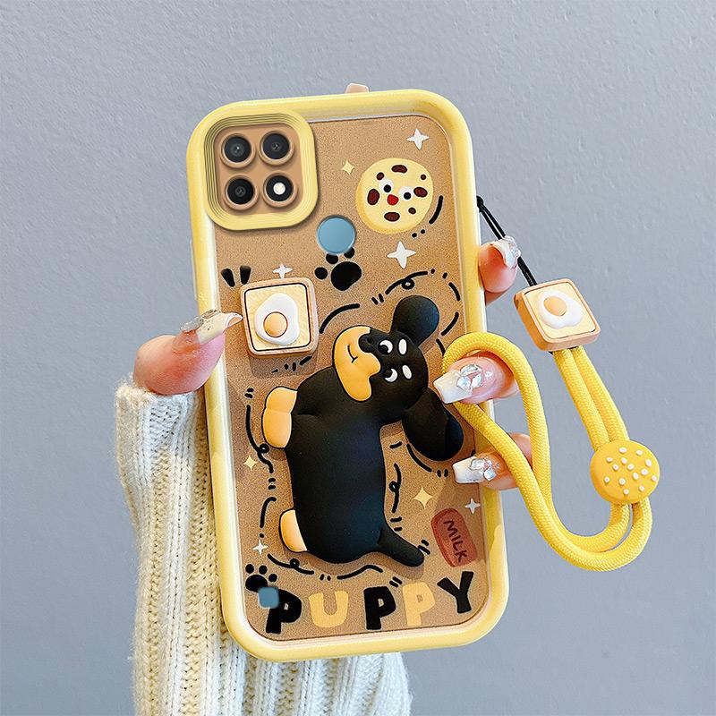 KEYSION Shockproof Case for Realme C21 Y C25Y C25S with Lanyard Silicone Cute 3D Cartoon Doll Phone Cover for Realme C11 C12 C15