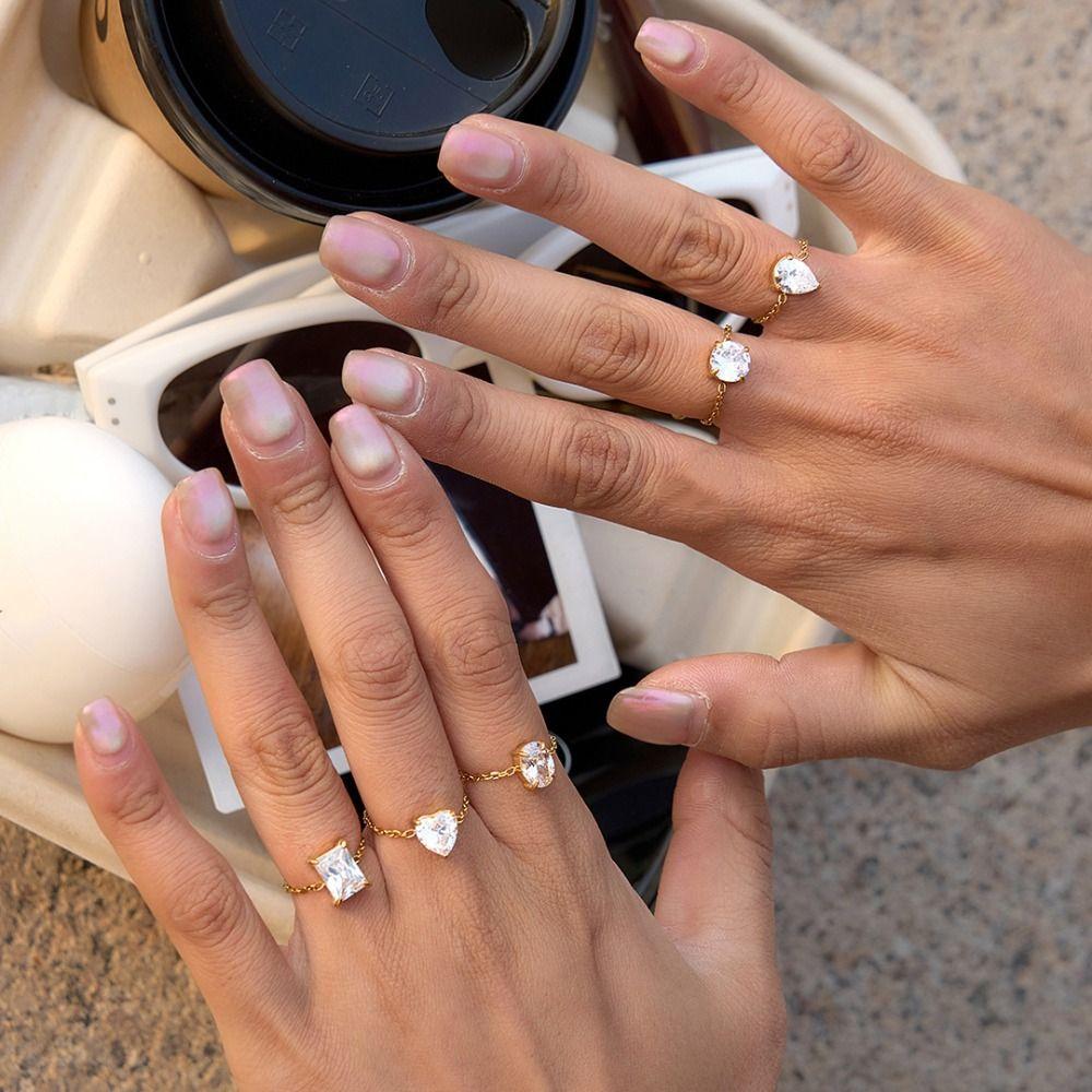 Exquisite Adjustable Chain Ring Minimalist Finger Jewelry Women Link Chain Ring Birthday Gift