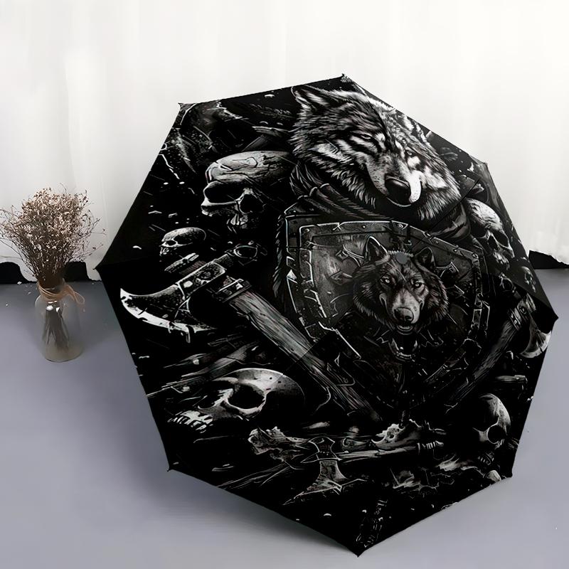 

1pc Wolf Theme pattern Umbrella Portable Folding Umbrella Iron Frame Hole Bone Structure Outdoor Home Umbrella разноцветный