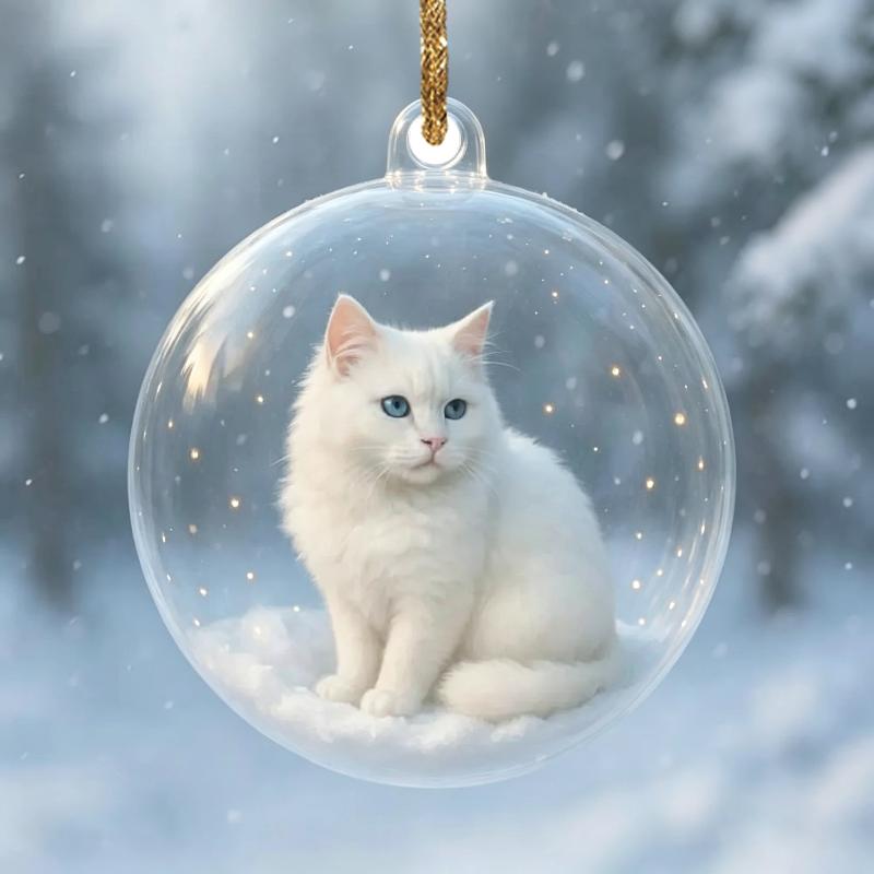 Klarer Acryl-Weihnachtsanhänger Niedliches schlafendes Katzenmuster Glänzende Details Perfekt für Weihnachtsbaumdeko Geschenke für Katzenliebhaber