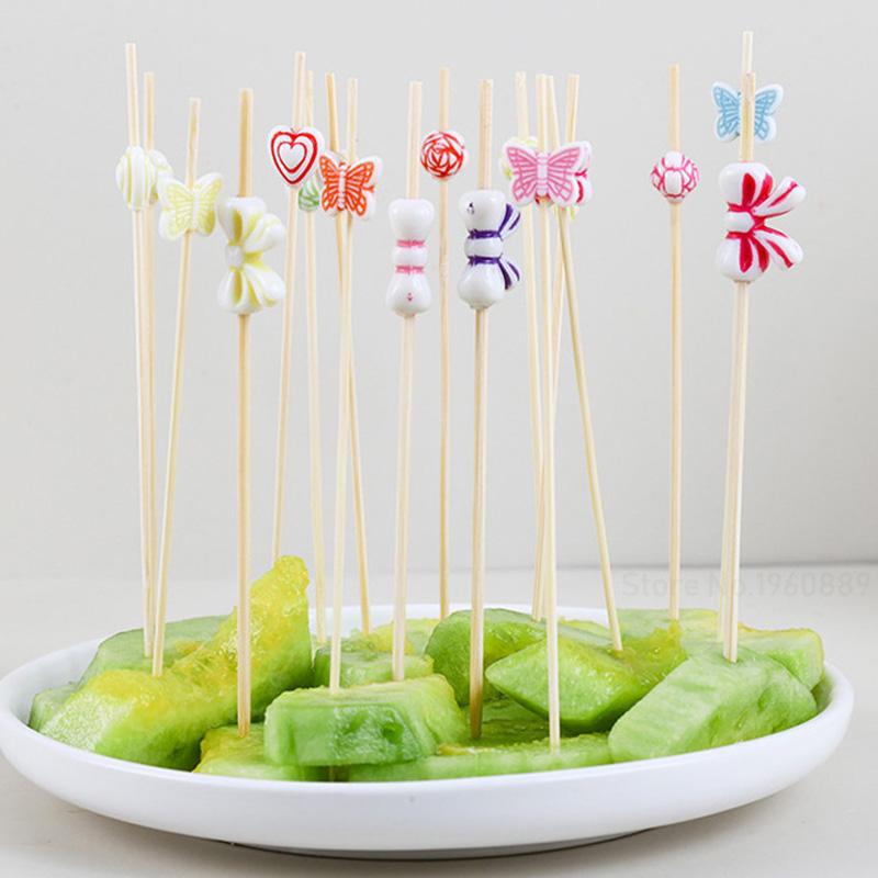 100Pcs Butterfly Disposable Bamboo Skewers Food Cocktail Picks Buffet Fruit Cupcake Fork Sticks Party Table Decoration Supplies